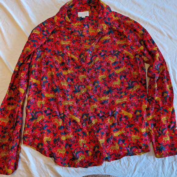 J.Crew Collection 100% Silk Shirt in Jungle Cat Floral Print - Size 14 - EUC - Picture 3 of 6